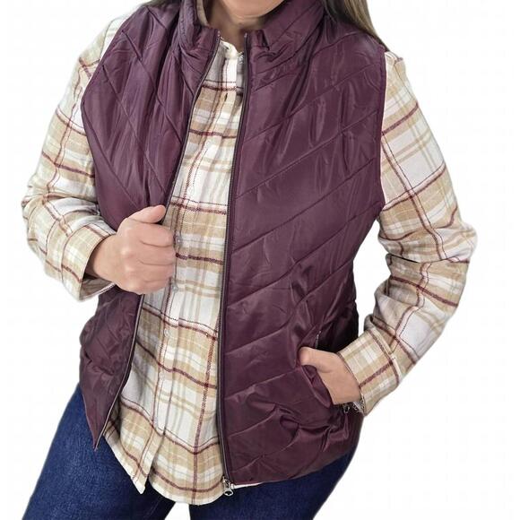 NEW KEREN HART zipper quilted vest in fig - Picture 3 of 3